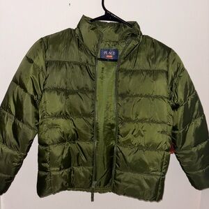 Children’s place boys puffer coat , small 5/6, olives green